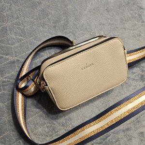 Cream Crossbody Bag with Striped Strap